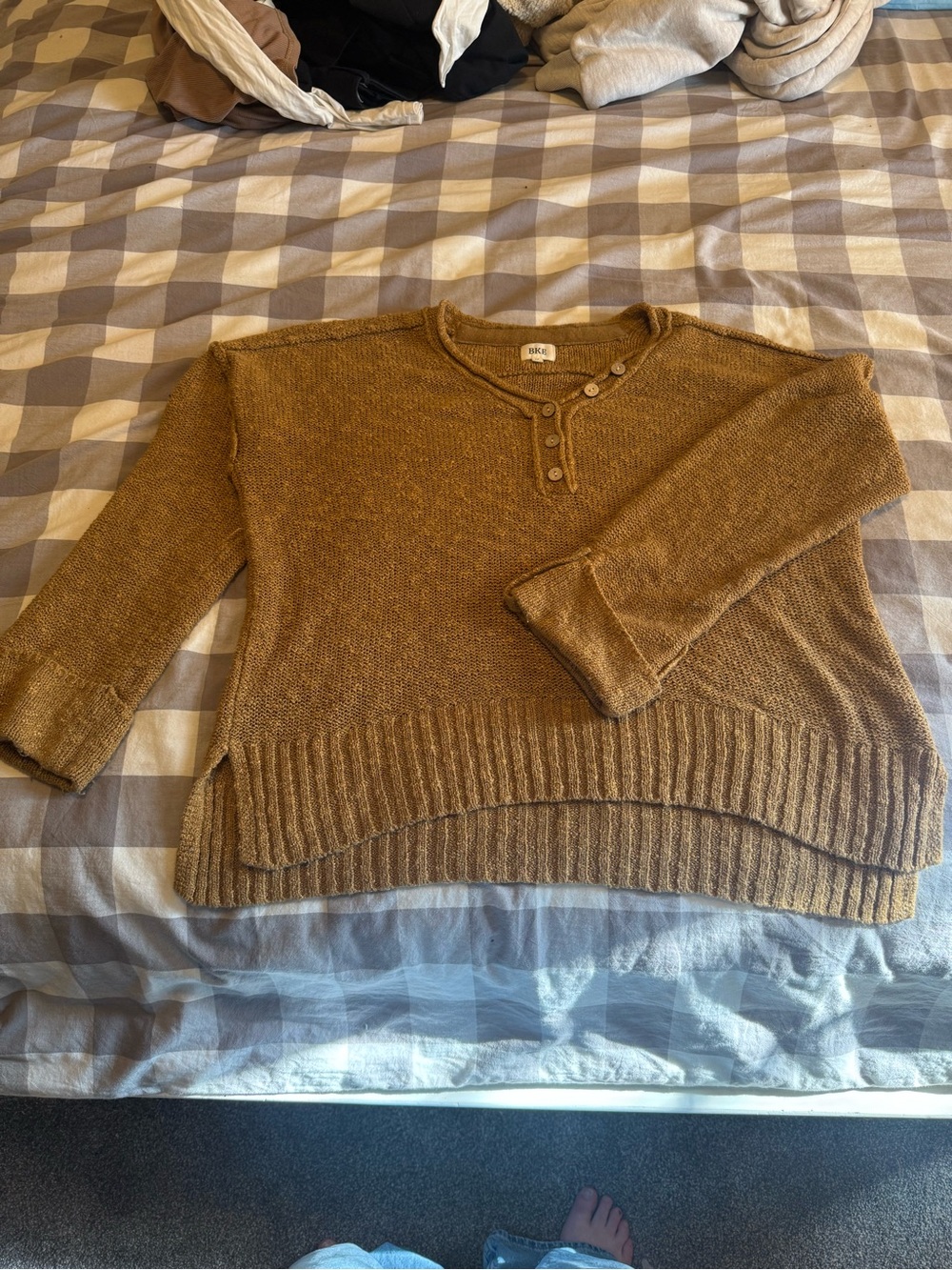 BKE Mustard Knit Henley Sweater